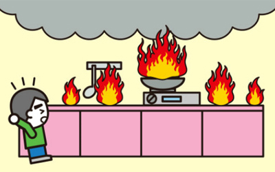 キッチン火災のイラスト
