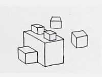 いろいろな大きさの立方体ができたら、それぞれを組み合わせて、動物などの形にしてオブジェをつくります。