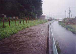 亀形橋（旧日影坂橋）下流（平成8年度　台風17号大雨による）