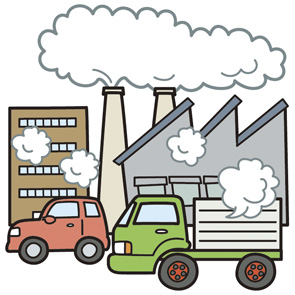 自動車や工場などの排気ガスのイラスト