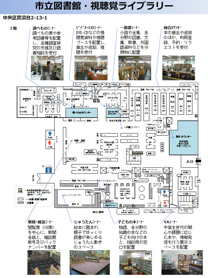 市立図書館・視聴覚ライブラリーのレイアウト図1階