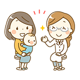 イラスト：赤ちゃんを抱いたママのとお医者さん