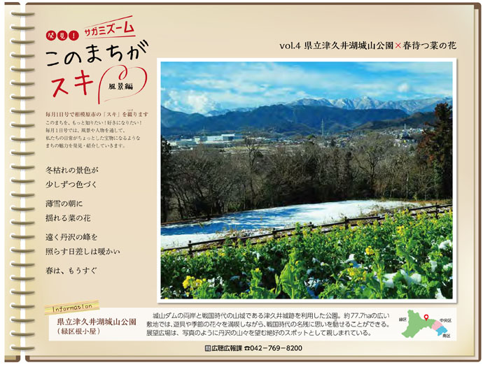 発見！サガミズームこのまちがスキ風景編の県立津久井湖城山公園×春待つ菜の花の画像