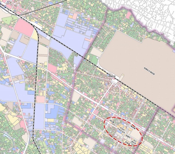 地図：相模原駅周辺地区の土地利用現況 （出典：「神奈川県都市計画基礎調査」（平成22年）に一部加筆）