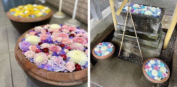 花手水と区長　写真